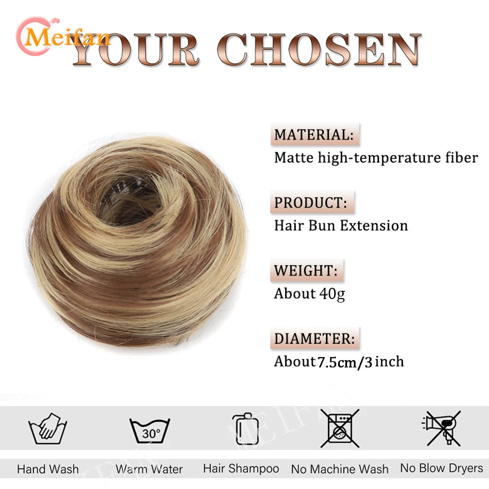 Messy Straight Hair Bun Hair Extensions Synthetic Mini Hair Clip Bun Hairbands Donut Wig Accessories High Bun Hair Extensions