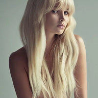 New Long Light Blond Women's Natural Wavy Capless Wig 100% Human Hair Wig 24 In