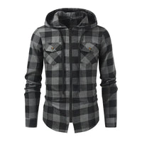 Men's New Plaid Hooded Sweater Long Sleeve Casual Thin Jacket Stand Hooded Shirt European Style Fashionable Outwear