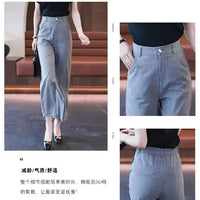 Nine-point Wide-leg Pants for Women in Summer Thin New High-waist Drooping Ice Silk Suit Women's Slim Straight Pants