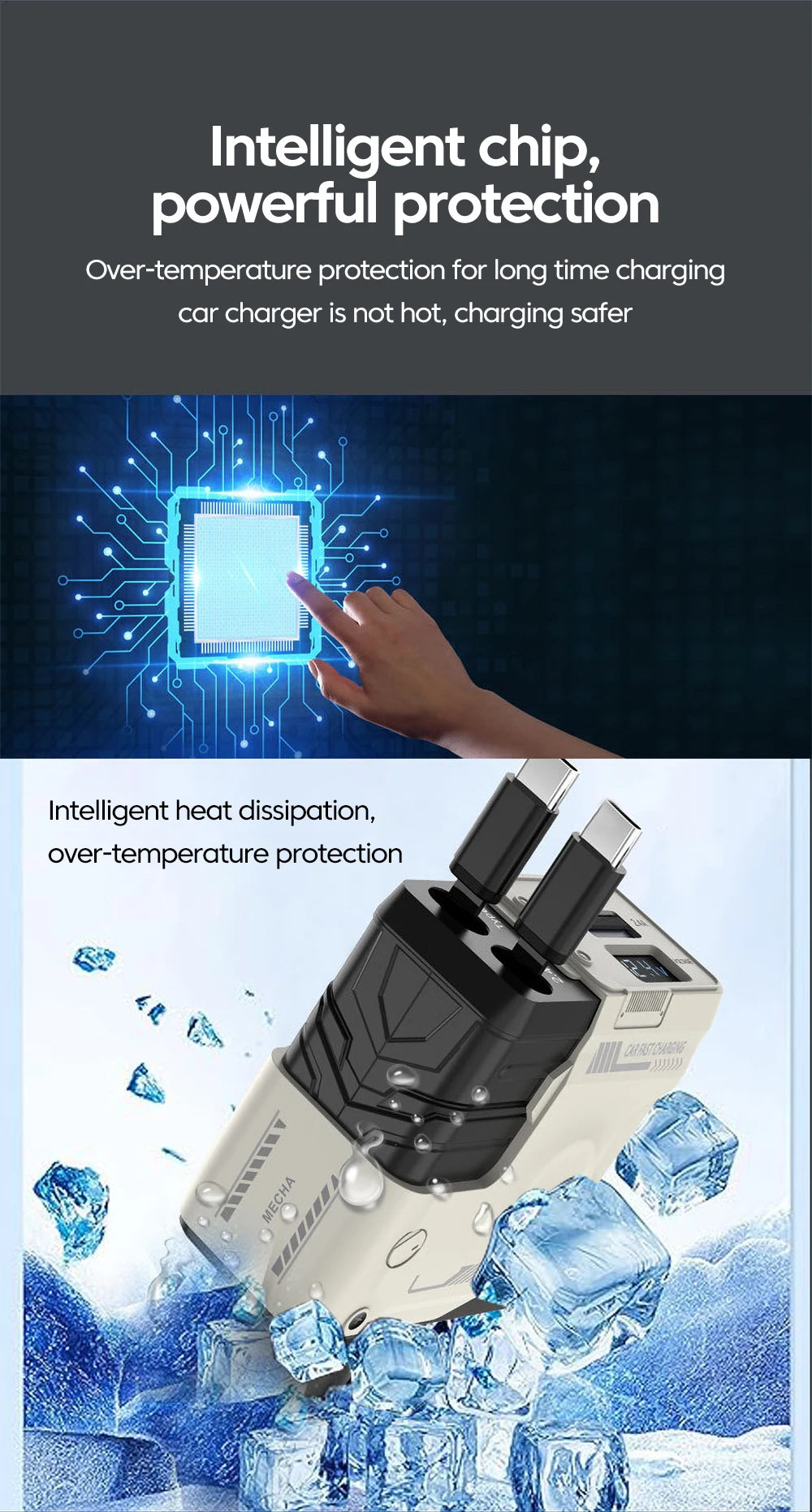 Elough 120W Car Charger Super Fast Flash Charge USB/Type C Multi Port Charger 4 in 1 Expansion Cable