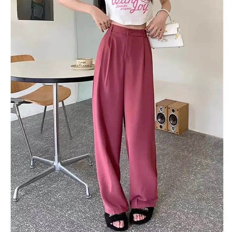 High Waist Wide Leg Thin Suit Pants Women's Loose Fitting Casual Floor Length Trousers Straight Cut Slimming Effect