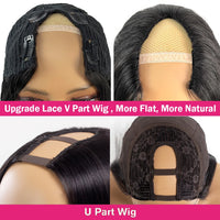 Kinky Curly V Part Wig Human Hair No Leave Out Thin Part Malaysian Hair Wigs for Women 250 Density Afro Curly V/U Part Wig 100%