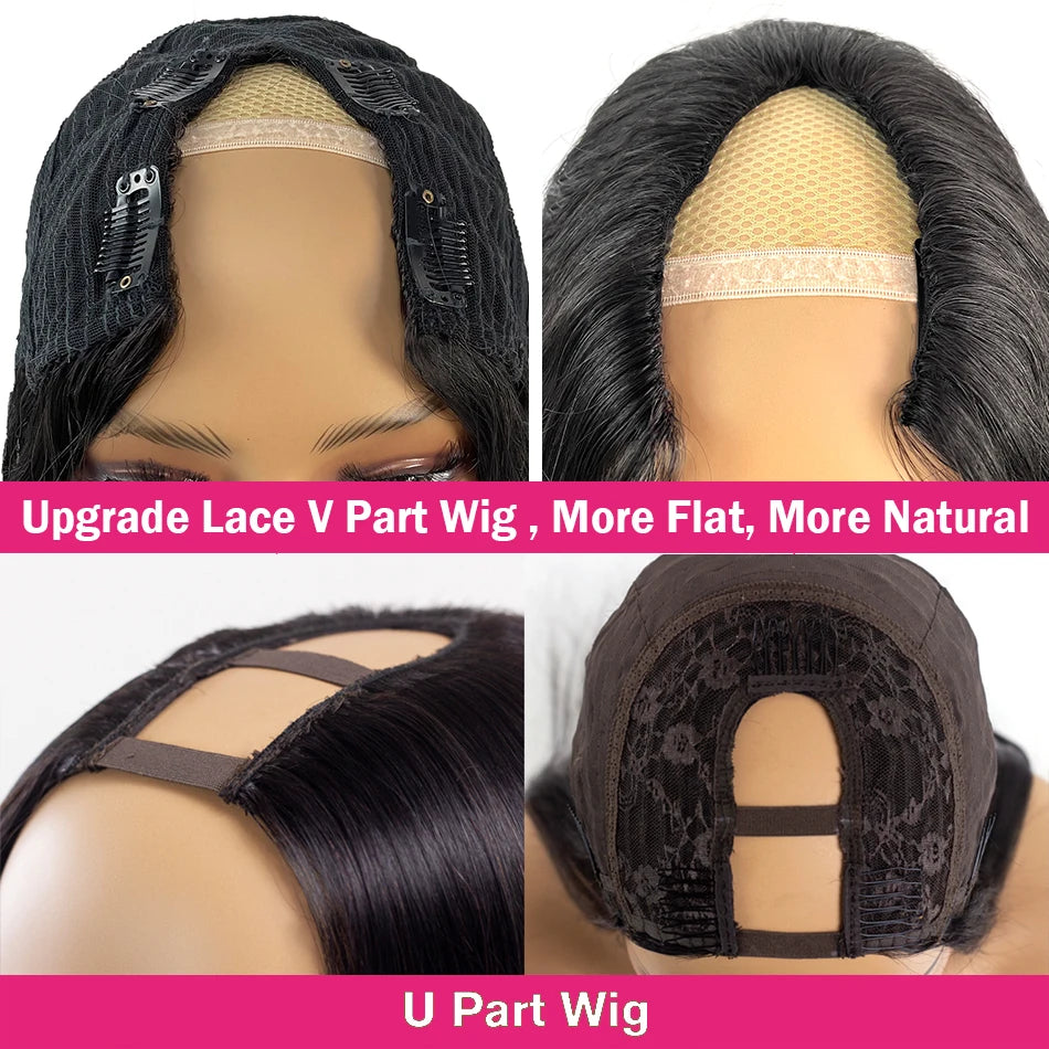 Kinky Curly V Part Wig Human Hair No Leave Out Thin Part Malaysian Hair Wigs for Women 250 Density Afro Curly V/U Part Wig 100%