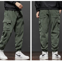 Winter Men's Fleece Warm Cargo Corduroy Pants Jogging Sweatpants Work Y2k Korean Pants Loose Harem Casual Trousers for Men