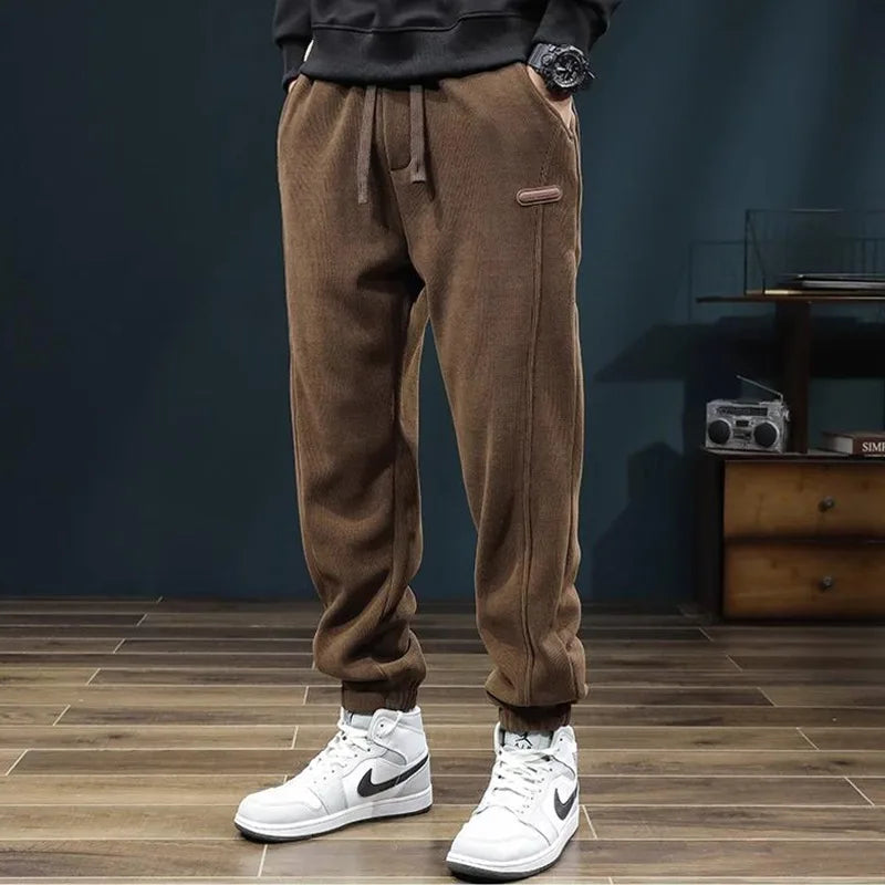 Men's Autumn Winter Thiened Fce Lined Corduroy Pants Loose Sports Casual High Street Trend Wear Resistant Dir Long Tro...