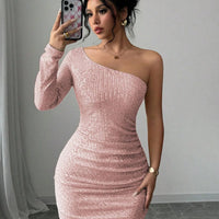 Women's Off Shoulder  Sequins Bodycon Dress, Elegant Fashion Short Dress for Party Club Dating Wear, Ladies Dress for All Season