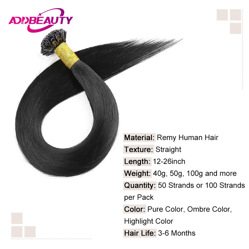 Straight Nail U Tip Fusion Human Hair Extension Keratin Capsule Brazilian Human Remy Hair Extensions 0.8g/1g/pc 50g Natural Hair