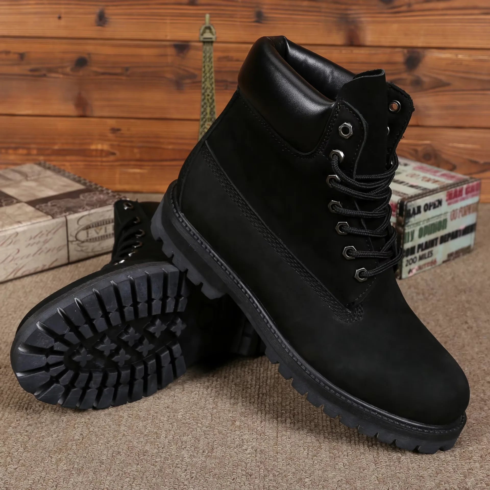 Unisex Leather Round Toe Thick Sole Safety Boots Casual Genuine Leather Quality Boots For Women Men