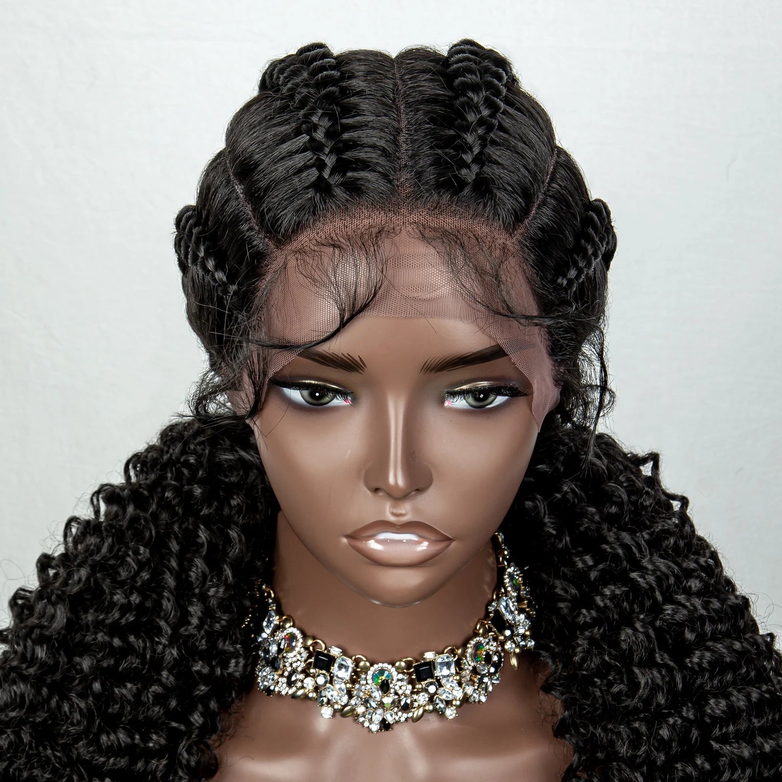 22inch Cornrow Braided Wigs Synthetic Lace Front Braids Wigs with Baby Hair 2 Curly Ponytail Braided Wigs for Black Women