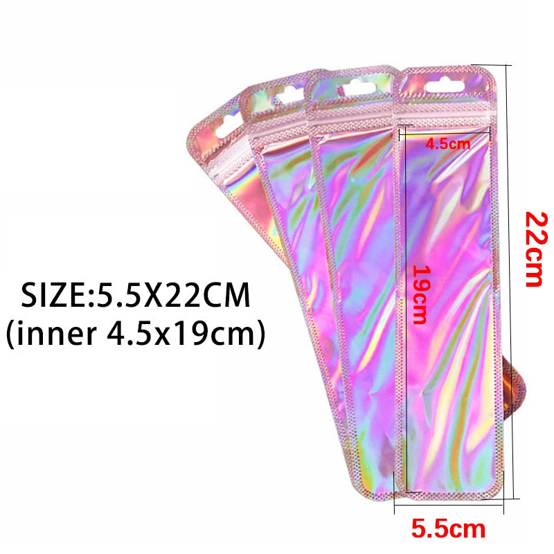50pcs Iridescent Self Sealing Bags Pink Laser Plastic Pouches Resealable Zip Lock Packaging for Jewelry Display Retail Bags