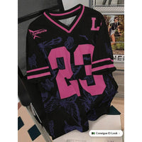 Summer Fashion Butterfly 23 Print TShirt For Women V-Neck Mesh Hole Short Sleeve Sports Football Jersey Y2K Loose Women Clothing