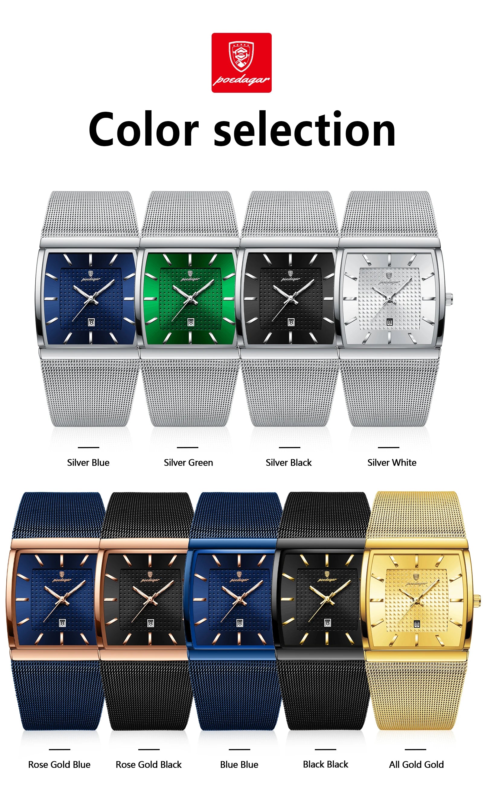 POEDAGAR Luxury Fashion Men Clock Stainless Steel Mesh Date Waterproof Luminous Man Wristwatch Quartz Casual Men's Watches Reloj