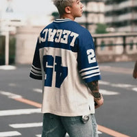 European and American Men's and Women's Football Enthusiasts Fashionable V-neck Short Sleeved T-shirt Retro Rugby Football Tops