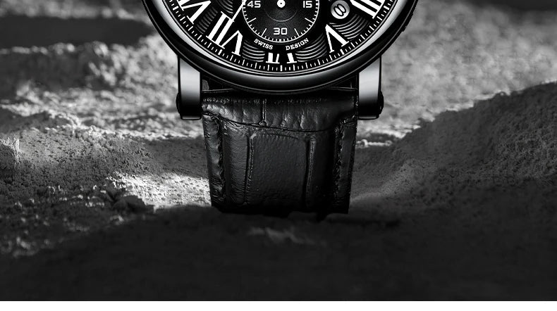 Fashion Mens Watches Top Brand Luxury Genuine Leather Strap Quartz Men's Watch Business Casual Date Chronograph Watch Men