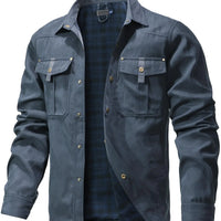 Men's Jackets Spring Flannel Lined Shirt Coat Shacket Casual Snap Button Overshirt Western Cowboy Style High Quality Top US Size