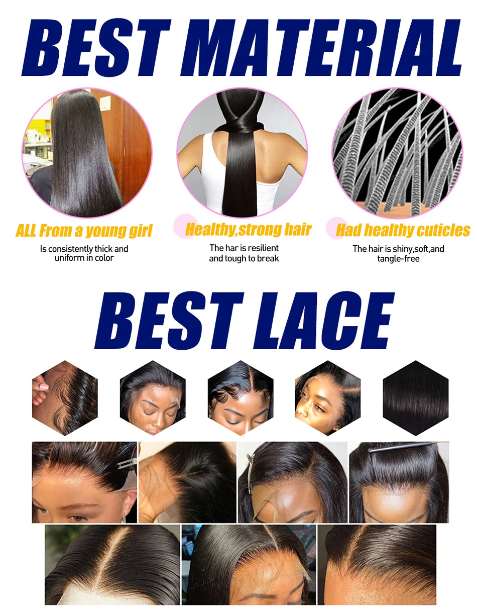 180 Density Straight Glueless Wigs Human Hair Lace Wig 13x4 Lace Front Human Hair Wig 4C Kinky Edges Hairline Wigs For Women