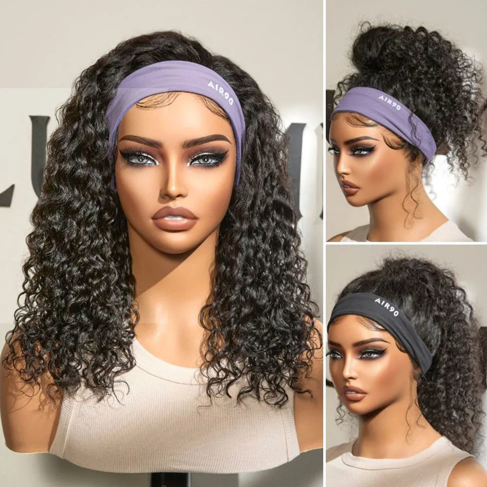 250% Density Afro Kinky Curly Headband Human Hair Wigs For Black Women No Glue Curly Wigs Brazilian Headband Wigs Human Hair