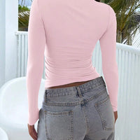 Women's Long Sleeve Tops Casual Scoop Neck Ribbed Knit Slim Fitted Basic Tee Shirts Trendy Spring Outfits