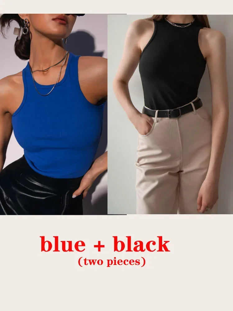 Women's Corset Summer 100% Cotton Crop Top Y2k Knitted Camis O Neck Knit Camisole Sleeveless Vest Solid Slim Tank Tops Women