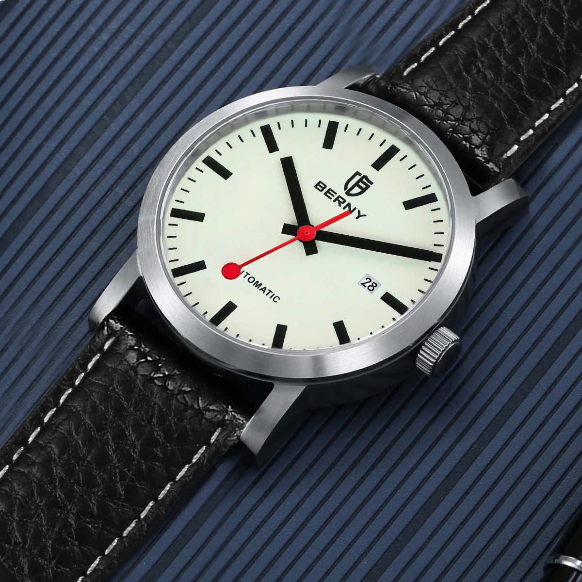 BERNY Watch for Men Automatic Self-Wind Luxury Watch Sappire MIYOTA 8215 Top Luminous 5ATM Mechanical Railroad Wristwatch