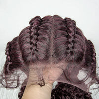 22inch Cornrow Braided Wigs Synthetic Lace Front Braids Wigs with Baby Hair 2 Curly Ponytail Braided Wigs for Black Women