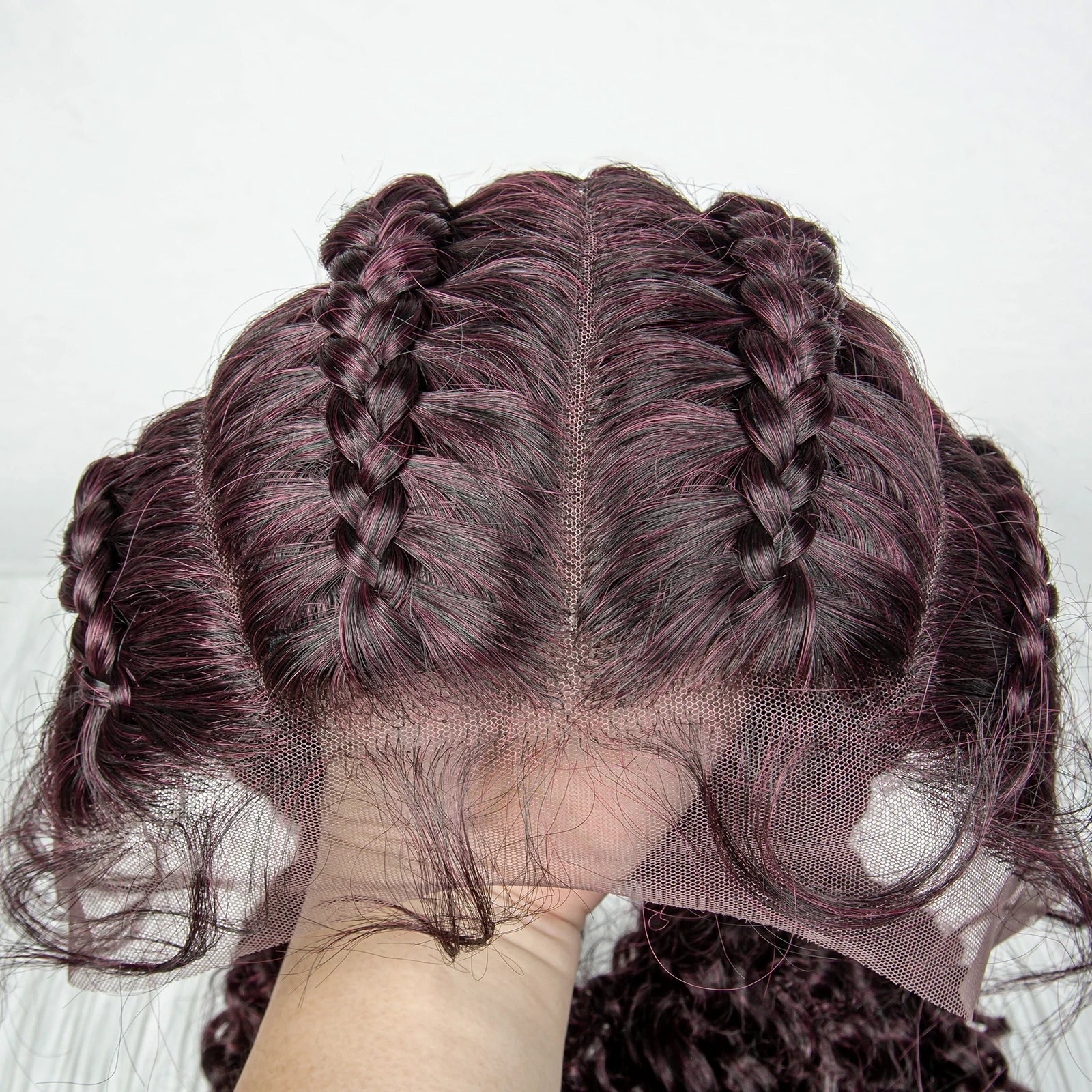 22inch Cornrow Braided Wigs Synthetic Lace Front Braids Wigs with Baby Hair 2 Curly Ponytail Braided Wigs for Black Women