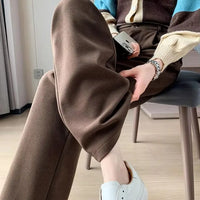 Women's straight leg pants, loose casual wide leg pants, women's adjustable elastic waistband, floor length suit pants