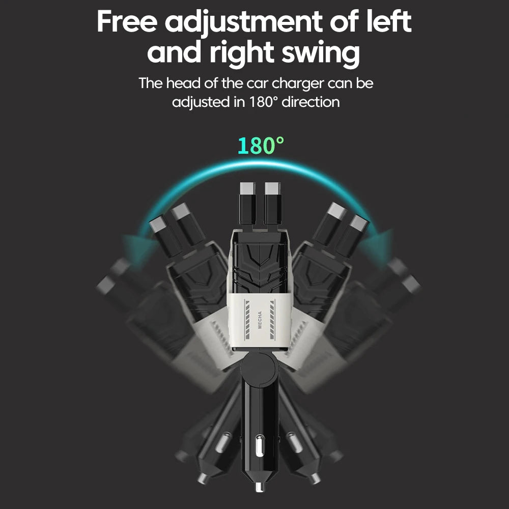 Elough 120W Car Charger Super Fast Flash Charge USB/Type C Multi Port Charger 4 in 1 Expansion Cable