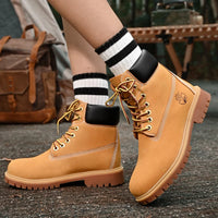 Mens Walking Shoes Fashion Outdoor Sports Leisure High Top Boots Winter Velvet Anti Slip Rubber Flat Lace Up Boots for Man