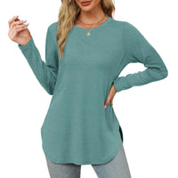 Traf 2024 Mujer Womens Long Sleeve Round Neck Shirts Side Split Basic Loose Tunic Tops Casual Shirts Ropa De Mujer Fashion