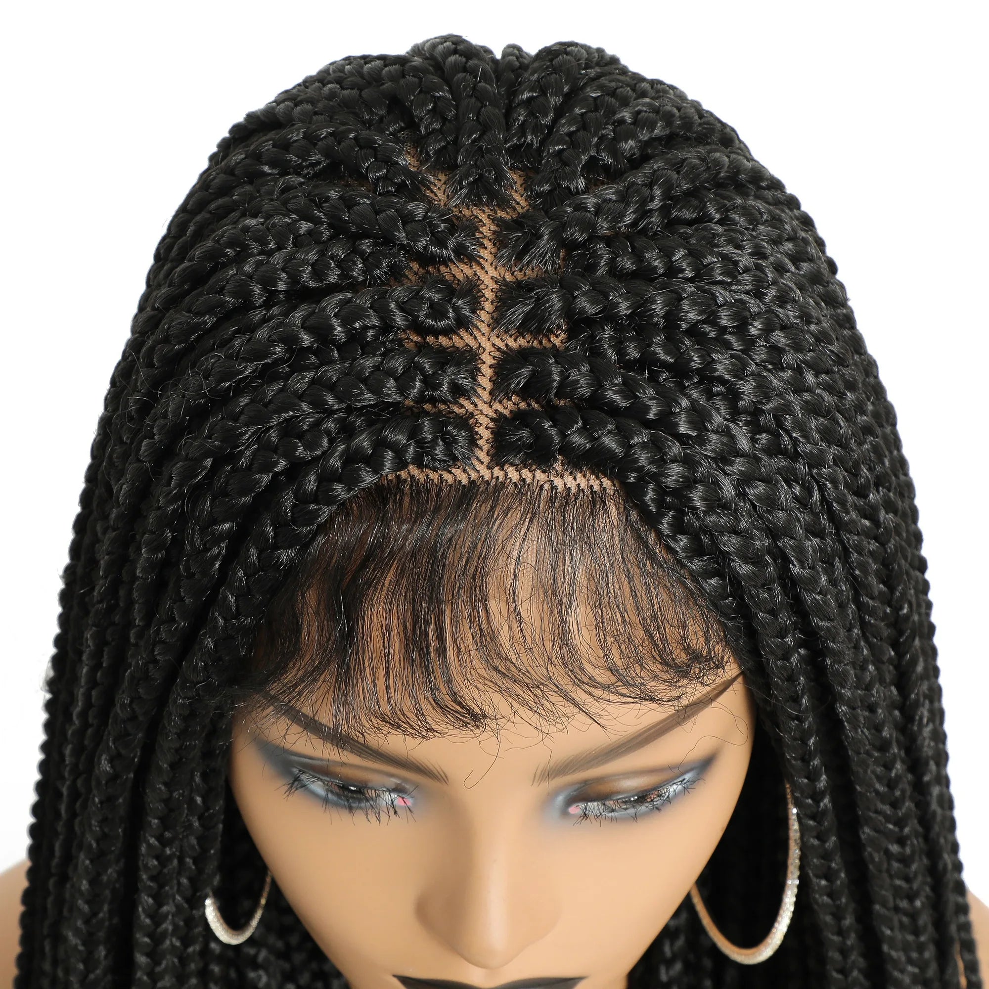 Long Box Braided 4x4 Lace Wigs With Baby Hair Twist Braids Lace Closure Wigs For Black Women Synthetic Cosplay Wig 30 Inch