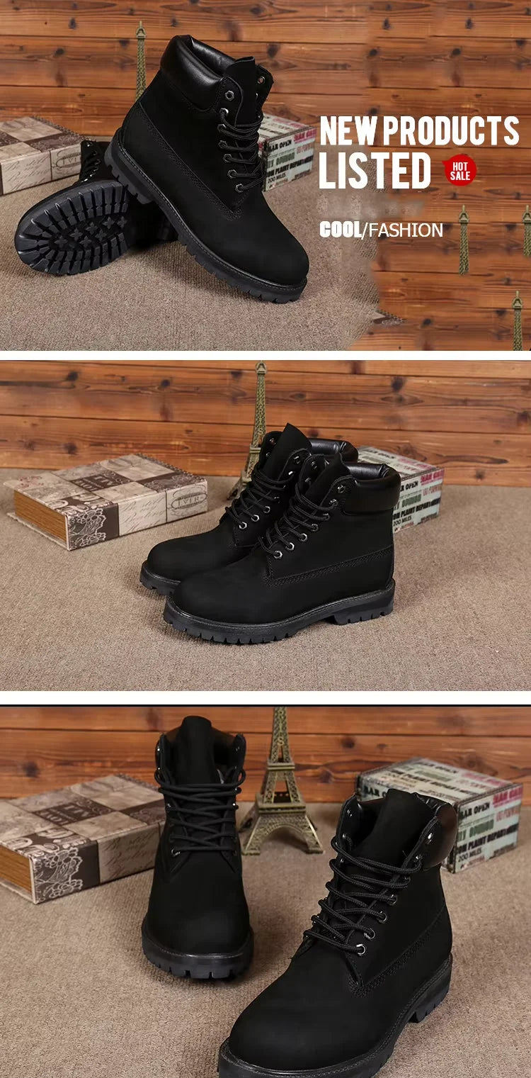 Unisex Leather Round Toe Thick Sole Safety Boots Casual Genuine Leather Quality Boots For Women Men