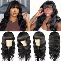 Body Wave Wig With Bangs Brazilian Human Hair Wig Sale Full Machine Made Fringe Glueless Wigs Ready To Wear 100% Original Hair