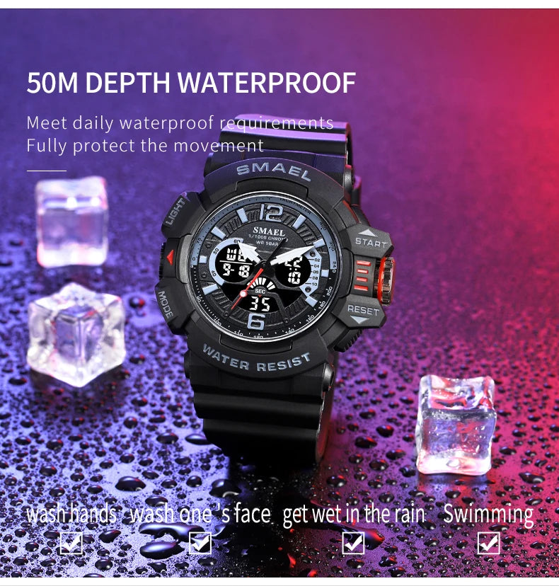 SMAEL Sport Watch for Men Waterproof Wristwatches Student Dual Display Digital Multi-function Stopwatch Clocks 8065 Male Watches