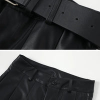 High Waist Wide Leg PU Leather Pants Women's Suit Casual Floor Length Trousers Autumn Winter New Style Loose Fit Long Pants