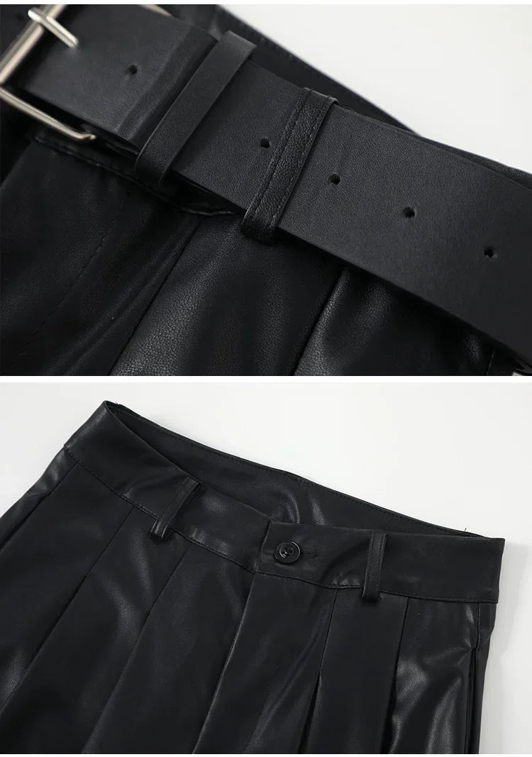High Waist Wide Leg PU Leather Pants Women's Suit Casual Floor Length Trousers Autumn Winter New Style Loose Fit Long Pants