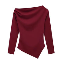 TFMLN 2025 Fashion Asymmetric Women Top T Shirts New Elegant Spring Summer Elastic Clothes Long Sleeve Shirt Top