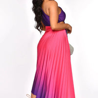 CM.YAYA Women Gradient Printed Pleated One Shoulder Roll Waist Maxi Irregular Big Swing Dress 2023 Sexy Party Vestidos Dresses