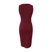 Summer Sexy Solid Sleeveless V-Neck Women Dress Hip Slim Fit Ruched Bodycon Skirt Fashion Simple Ladies Evening Party Dress