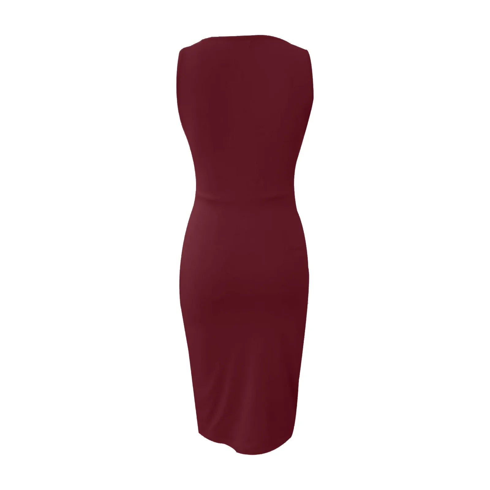 Summer Sexy Solid Sleeveless V-Neck Women Dress Hip Slim Fit Ruched Bodycon Skirt Fashion Simple Ladies Evening Party Dress