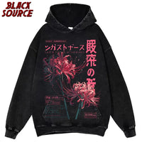 T171 Anime Aesthetic Washed T-shirt with Soft Grunge Flower Japanese Spider Lily, Aesthetic Clothing, Shirts for men's Clothing