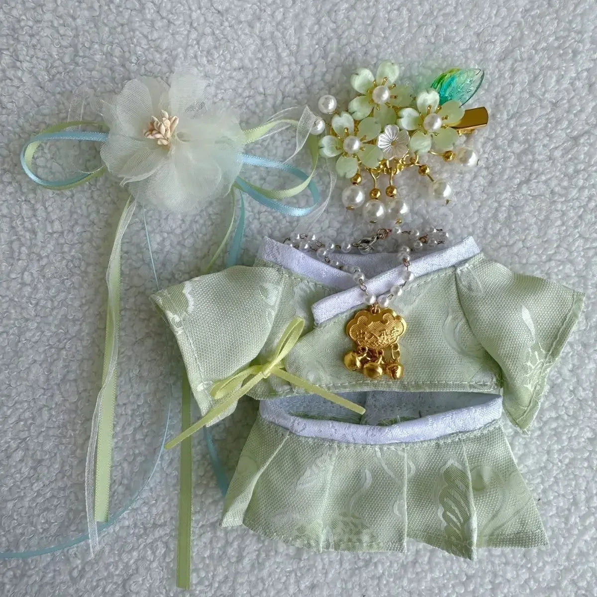 For 15/17cm Labubu Doll Accessories Labubu 3.0 Outfit Korean Traditional Style Dress Set with Hair Clip Doll Clothes