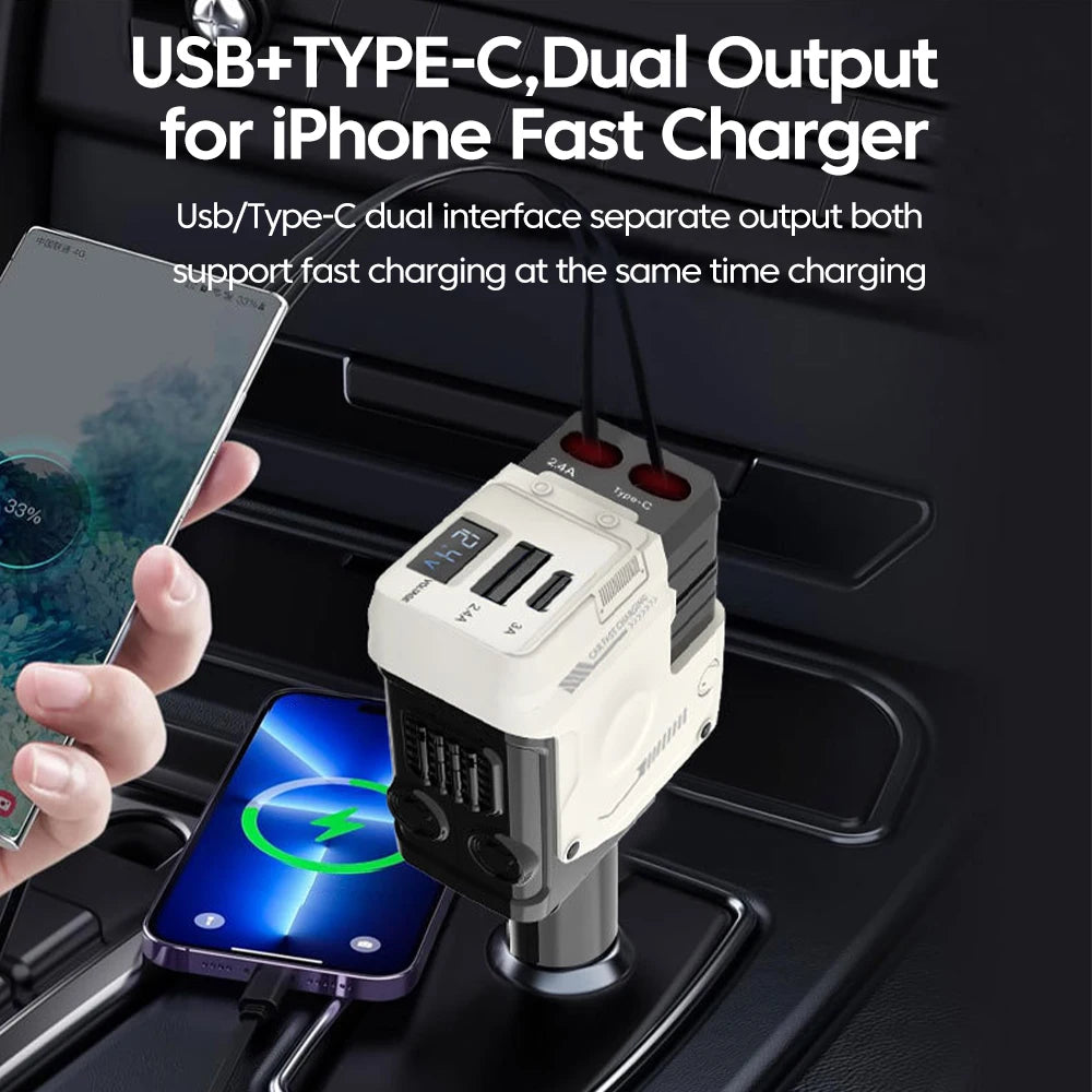 Elough 120W Car Charger Super Fast Flash Charge USB/Type C Multi Port Charger 4 in 1 Expansion Cable