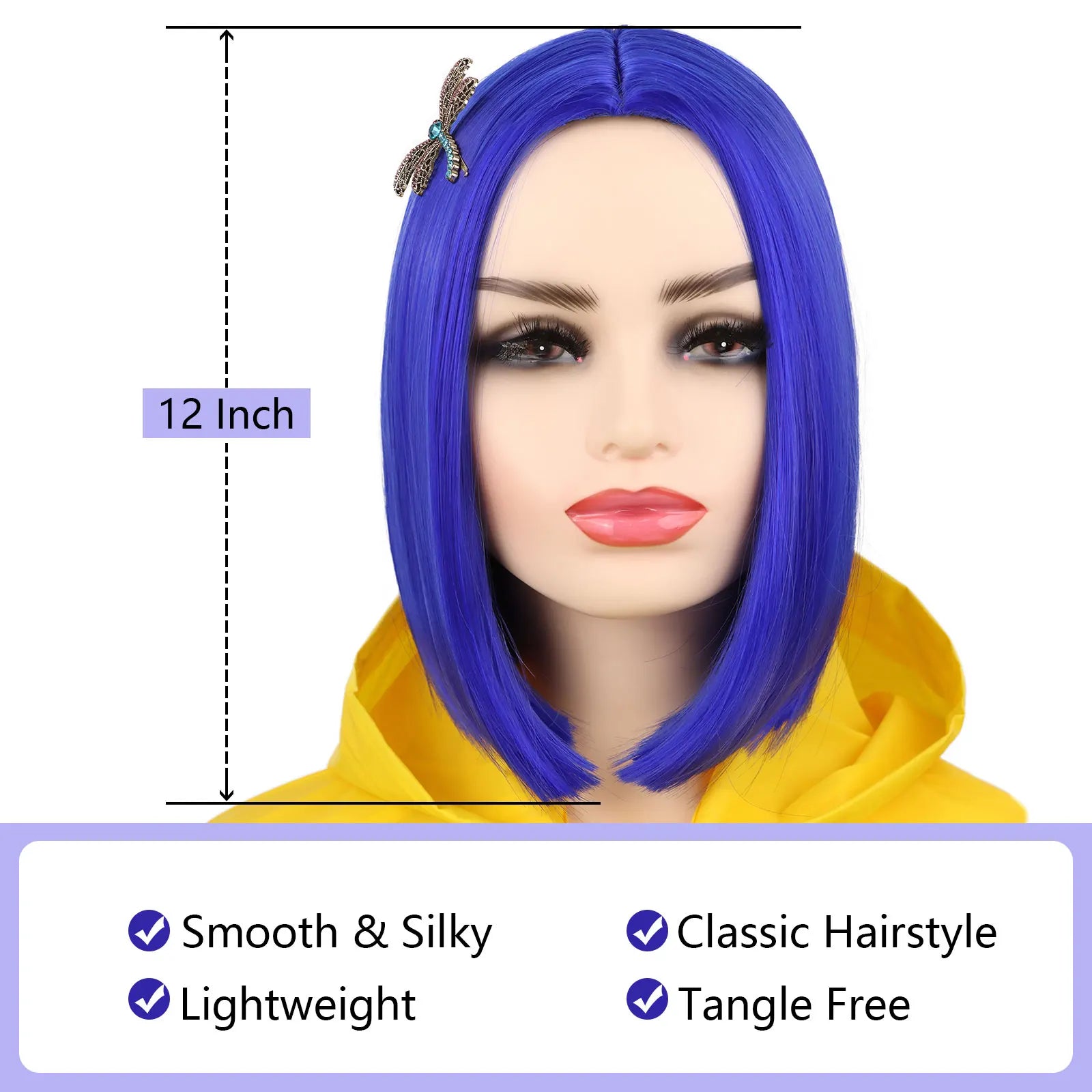Synthetic Short Straight Bob Wig Middle Part Heat Resistant Synthetic Wigs for Halloween Cosplay Party