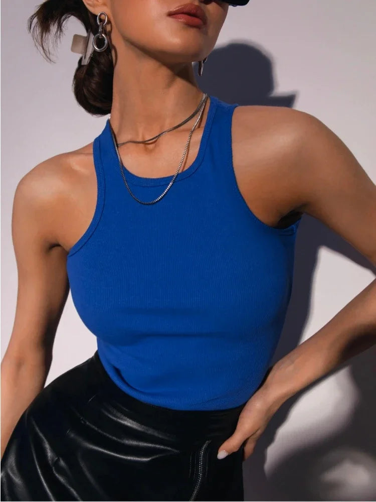 Women's Corset Summer 100% Cotton Crop Top Y2k Knitted Camis O Neck Knit Camisole Sleeveless Vest Solid Slim Tank Tops Women