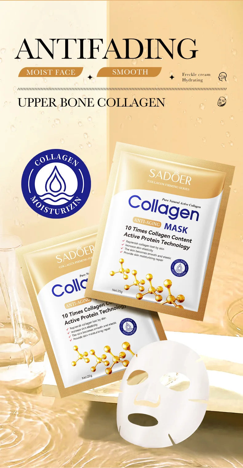 30pcs SADOER Collagen Anti-aging Face Mask Moisturizing Anti-Wrinkle Brightening skincare Sheet Facial Masks Skin Care
