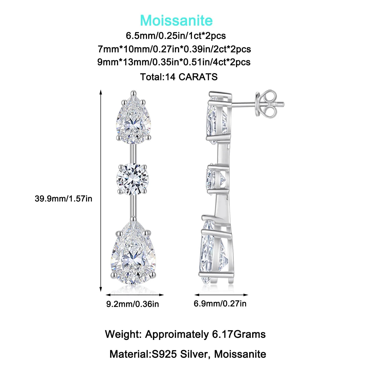 OEVAS Full D Color Moissanite Drop Earrings 100% S925 Sterling Silver Fine Jewelry for Women Wedding Party