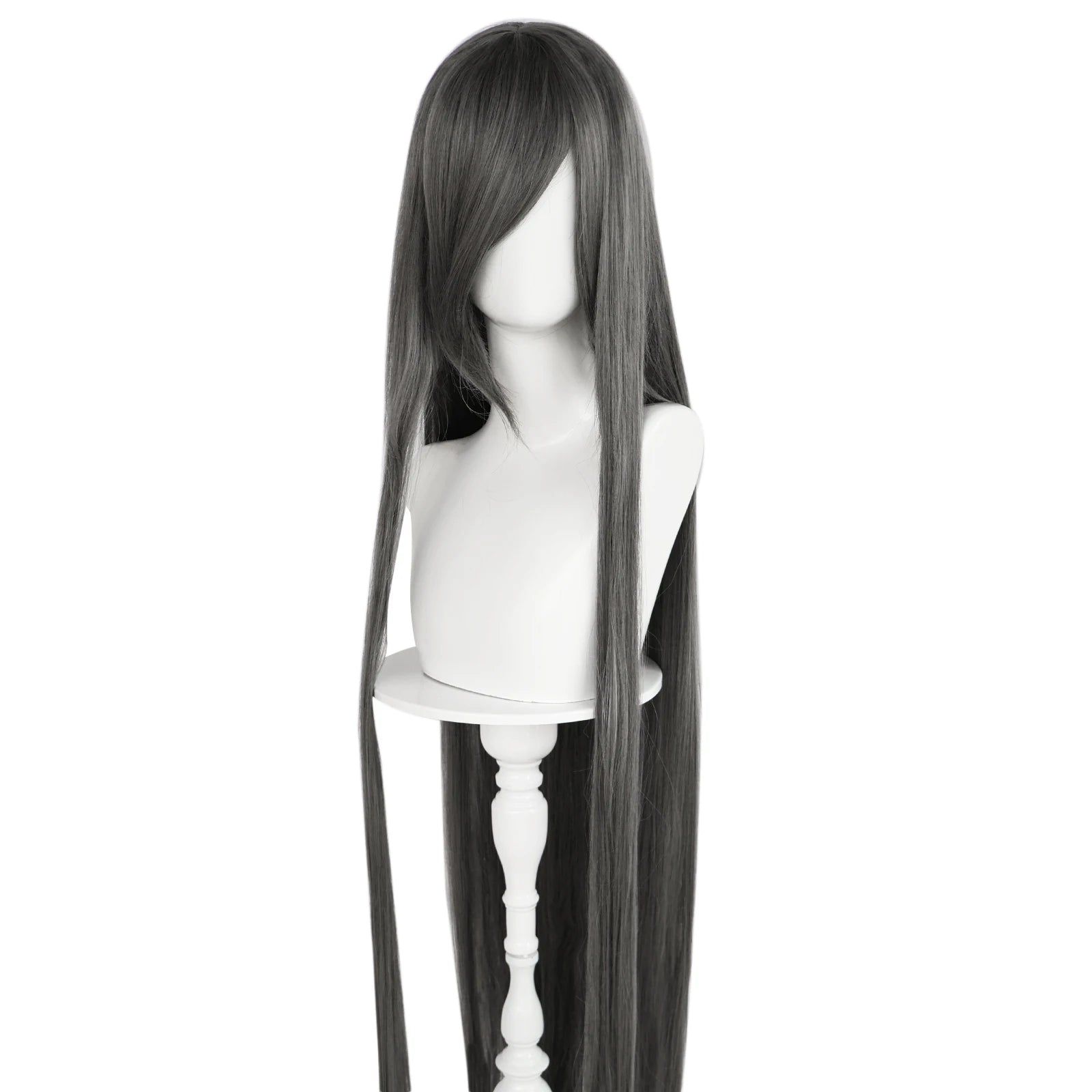 Synthetic 46Inch Black Straight Extra Long Stylish and Versatile Anime Cosplay Wig With Bangs For Daily Party Wear Wig Fashion