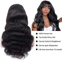 Body Wave Wig With Bangs Brazilian Human Hair Wig Sale Full Machine Made Fringe Glueless Wigs Ready To Wear 100% Original Hair